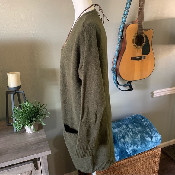 Olive Green Longline Cardigan - Picture 3 of 7